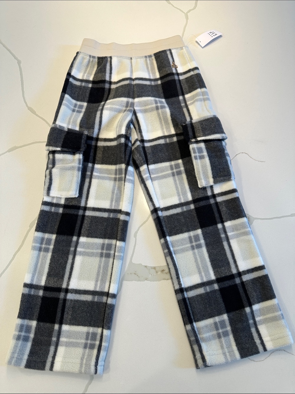NWT gap baby boys cargo fleece jogger sweatpants gray black white plaid size 5